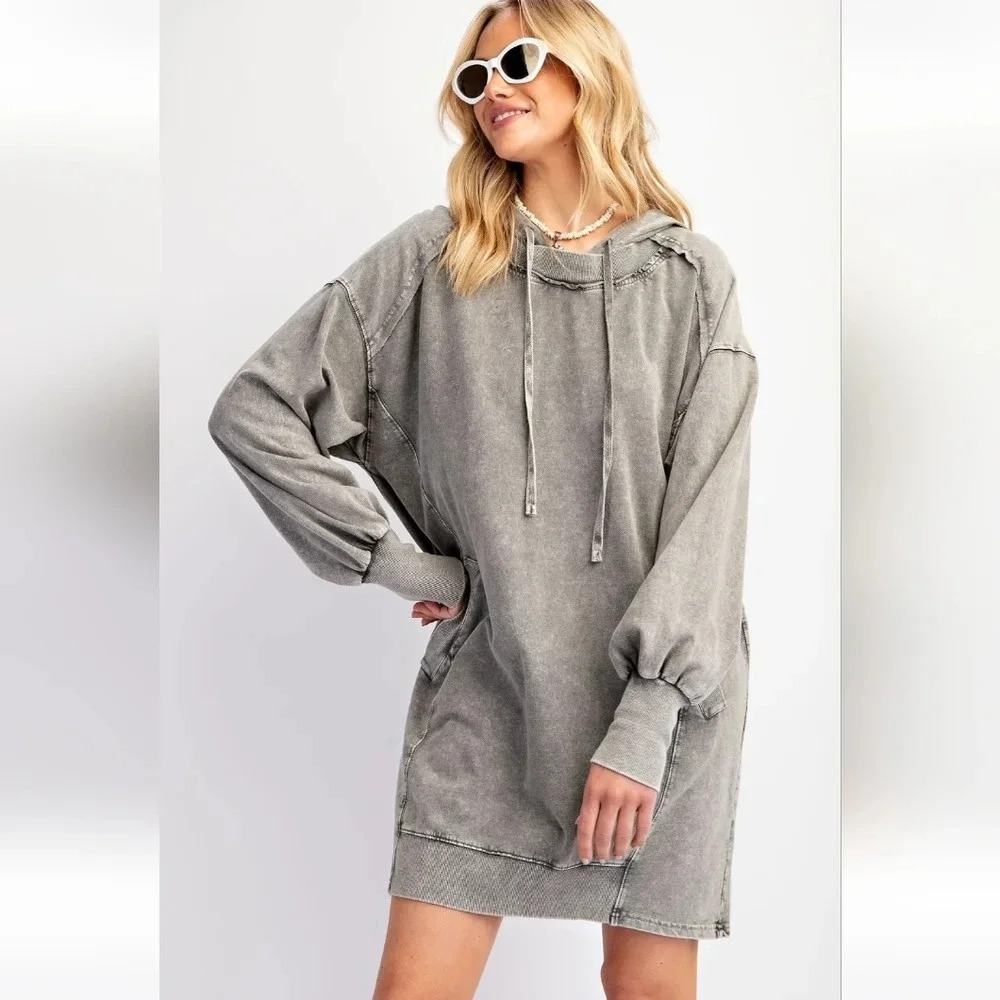 Easel Mineral Washed Hoodie Pullover Dress New